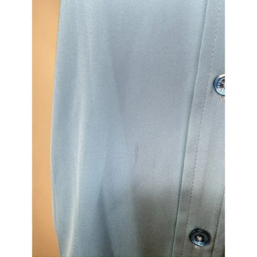 Equipment Femme Satin Shortsleeve Button Shirt Blue Preppy Office Old Money Chic - Picture 6 of 11